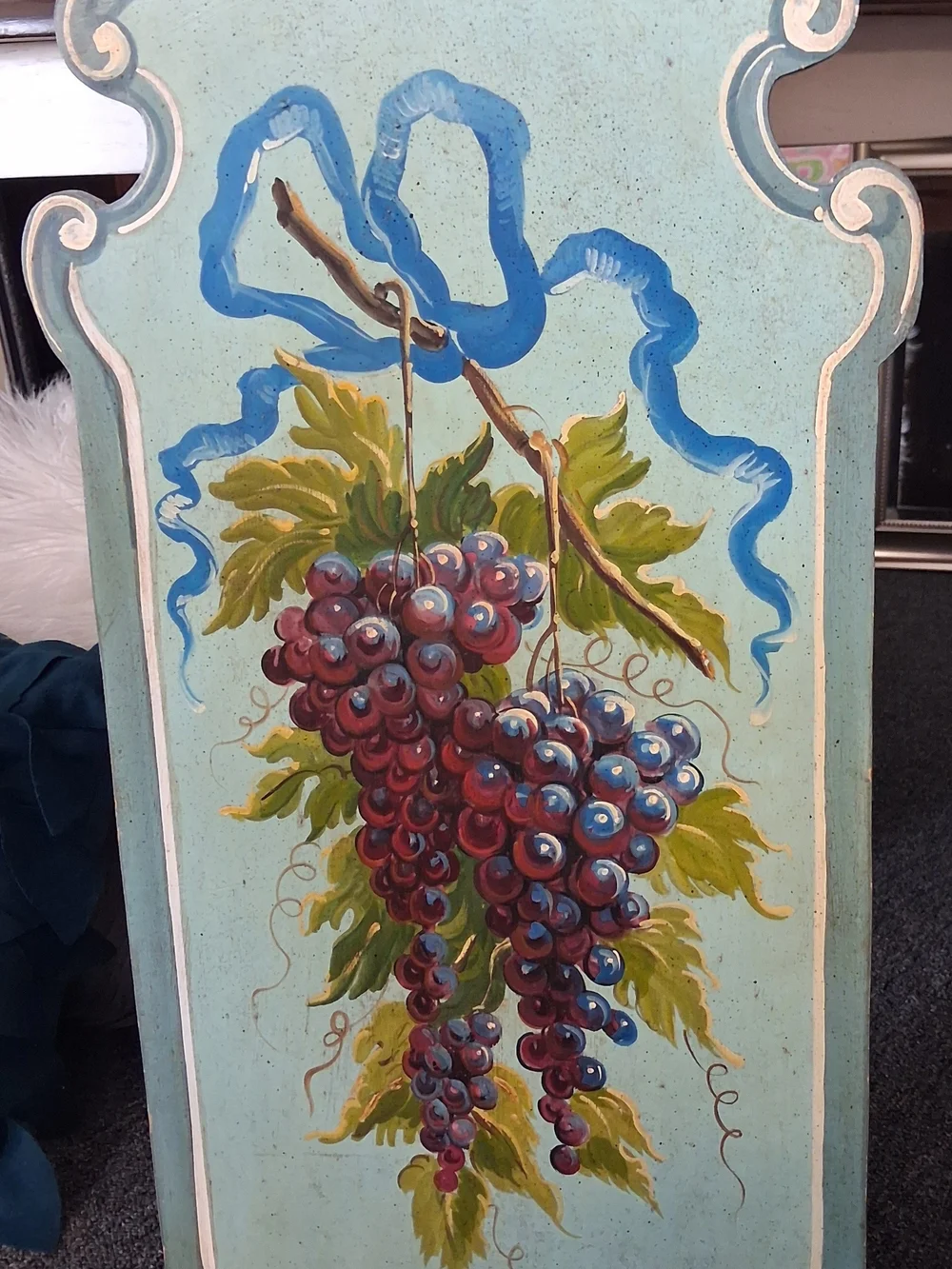 Hand-Painted Grape Cluster Wall Panel in Light Blue